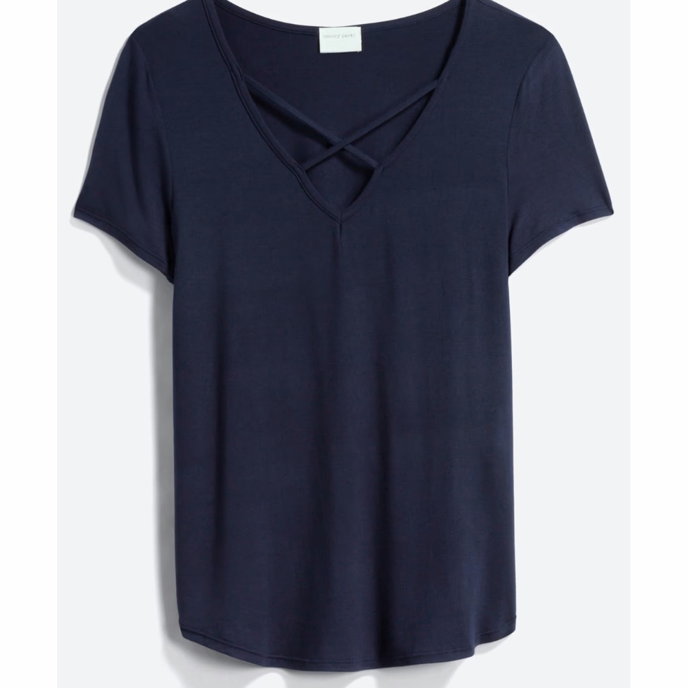 Navy short sleeve knit top